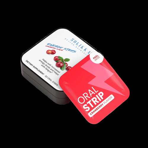 Solikka Burst Energy Strips package showing vibrant label with vitamins and minerals for quick energy boost.