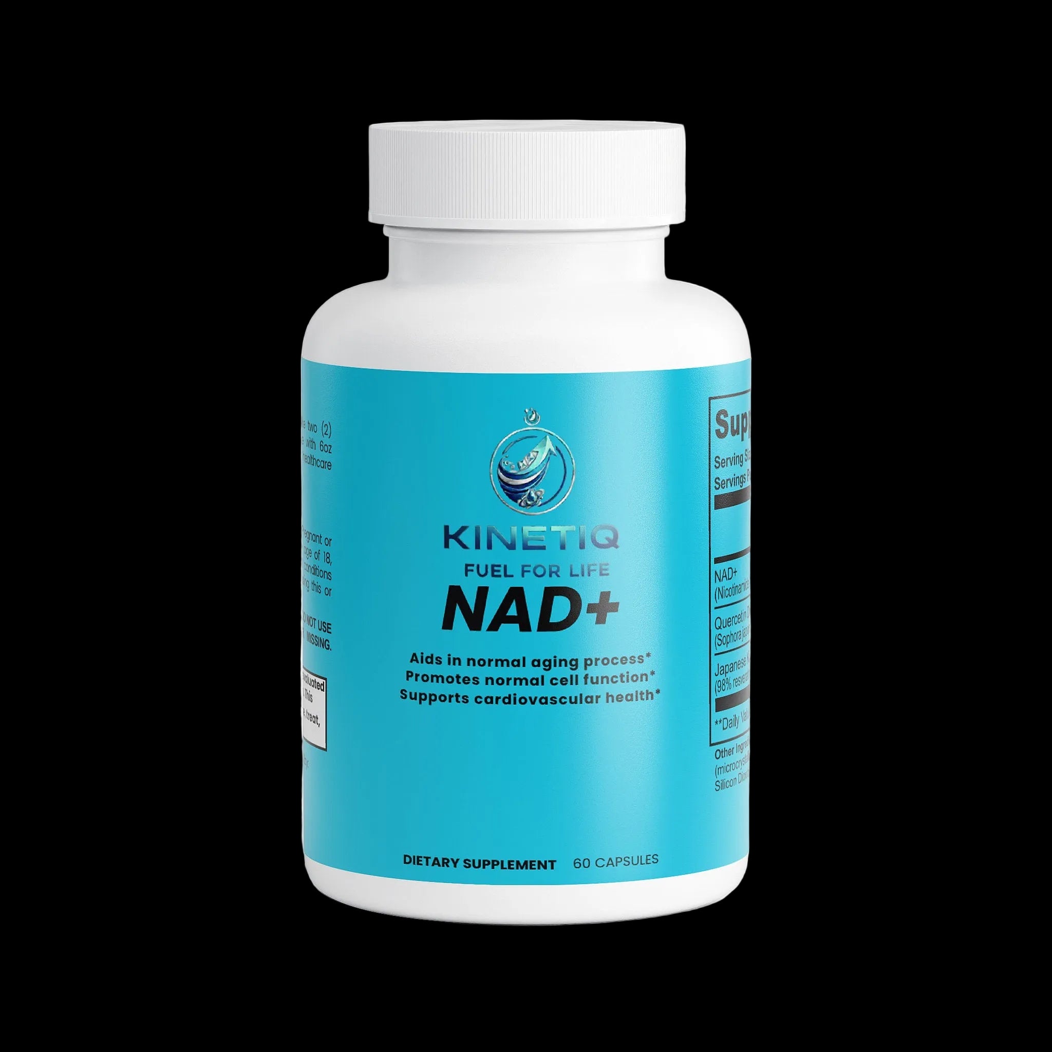 Solikka NAD+ capsules in a bottle, showing the supplement label with product details and branding for specialty NAD+ supplements.