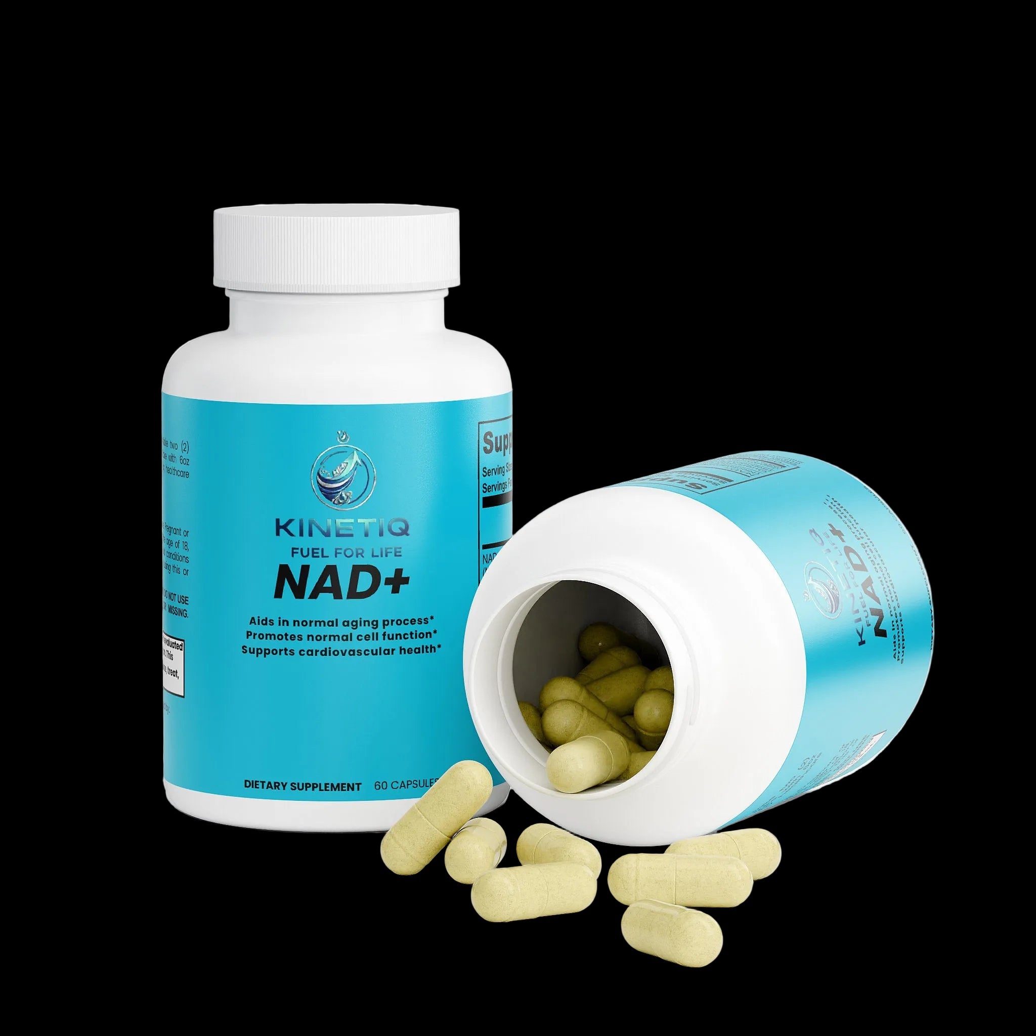 Solikka NAD+ capsules in a bottle, a specialty supplement with a labeled container featuring white and gold design.
