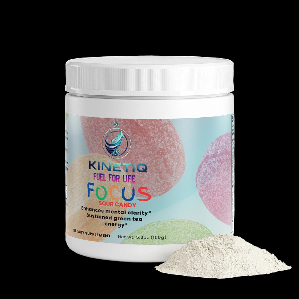 Focus Powder container with label, a specialty supplement in a white jar designed to enhance concentration and mental clarity.