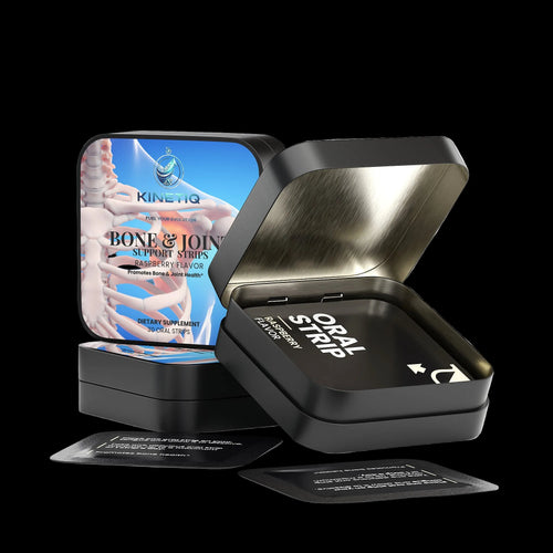 Solikka Bone & Joint Support Strips packaging showing label with product details for bone, joint, and cartilage health.