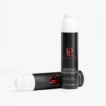 Two skincare products with Pharmatrix labels and white caps on a white background Peptide Moisturizer 