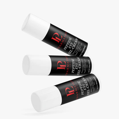 Three bottles of Peptide Eye Gel Cream on a white background