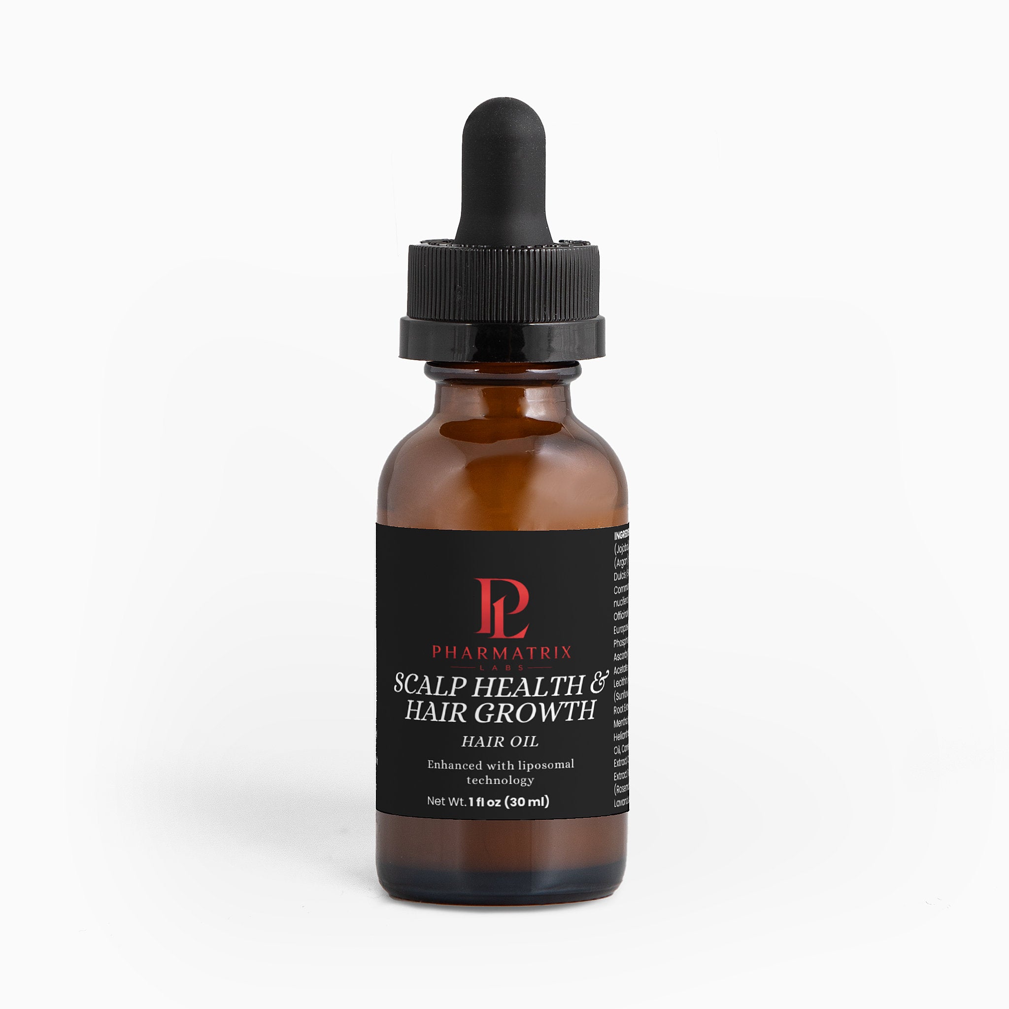 Pharmatrix Labs hair growth oil on white backround 