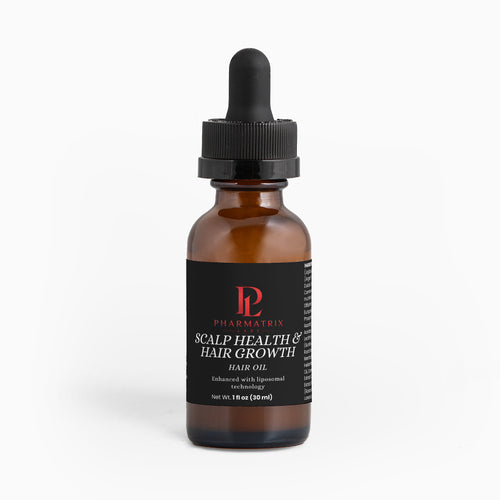 Pharmatrix Labs hair growth oil on white backround 