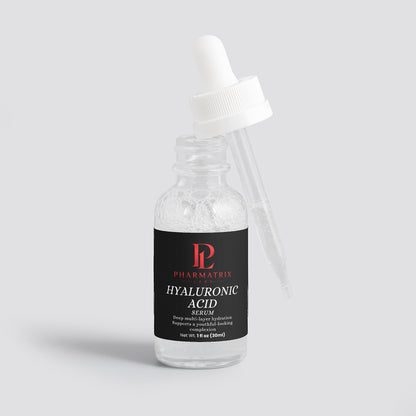 Bottle of Pharmatrix Hyaluronic Acid Serum on a light gray background