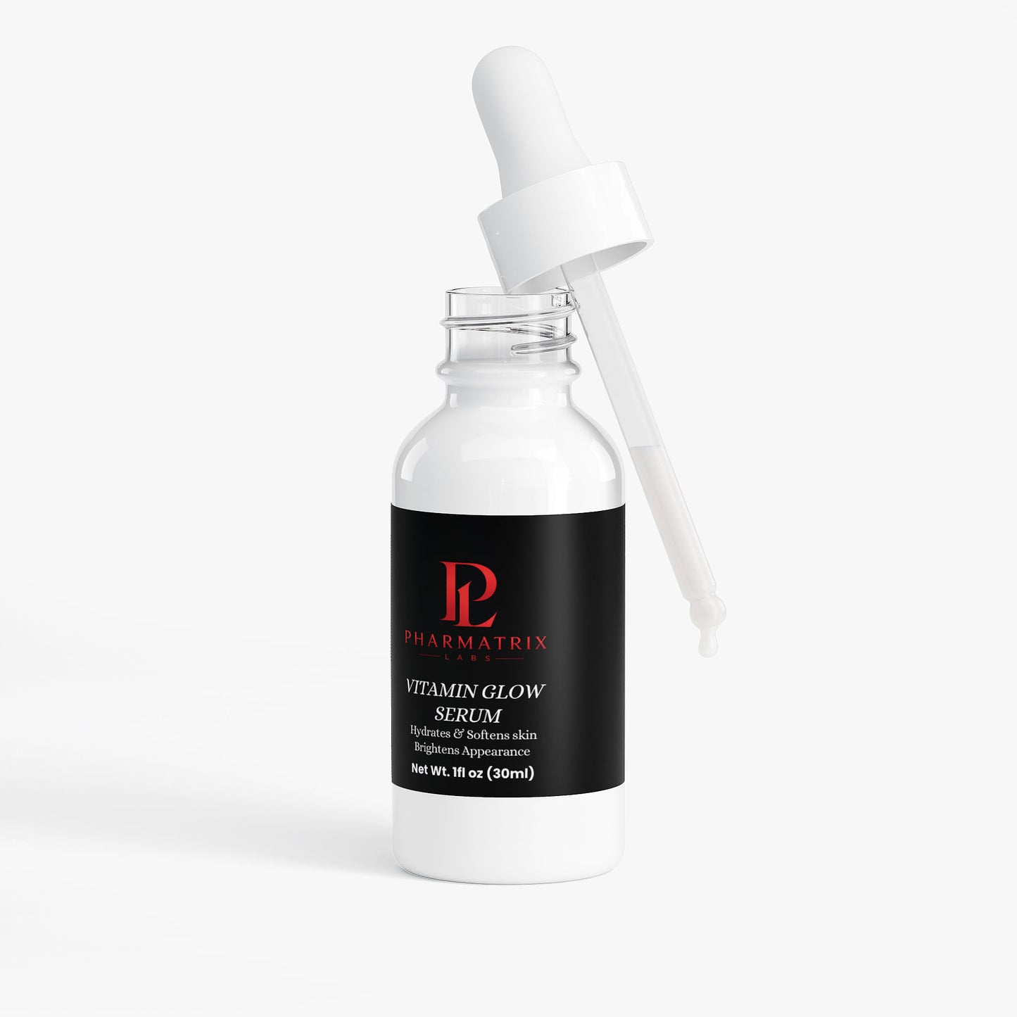 Pharmatrix Vitamin Glow Serum bottle with dropper on a white background